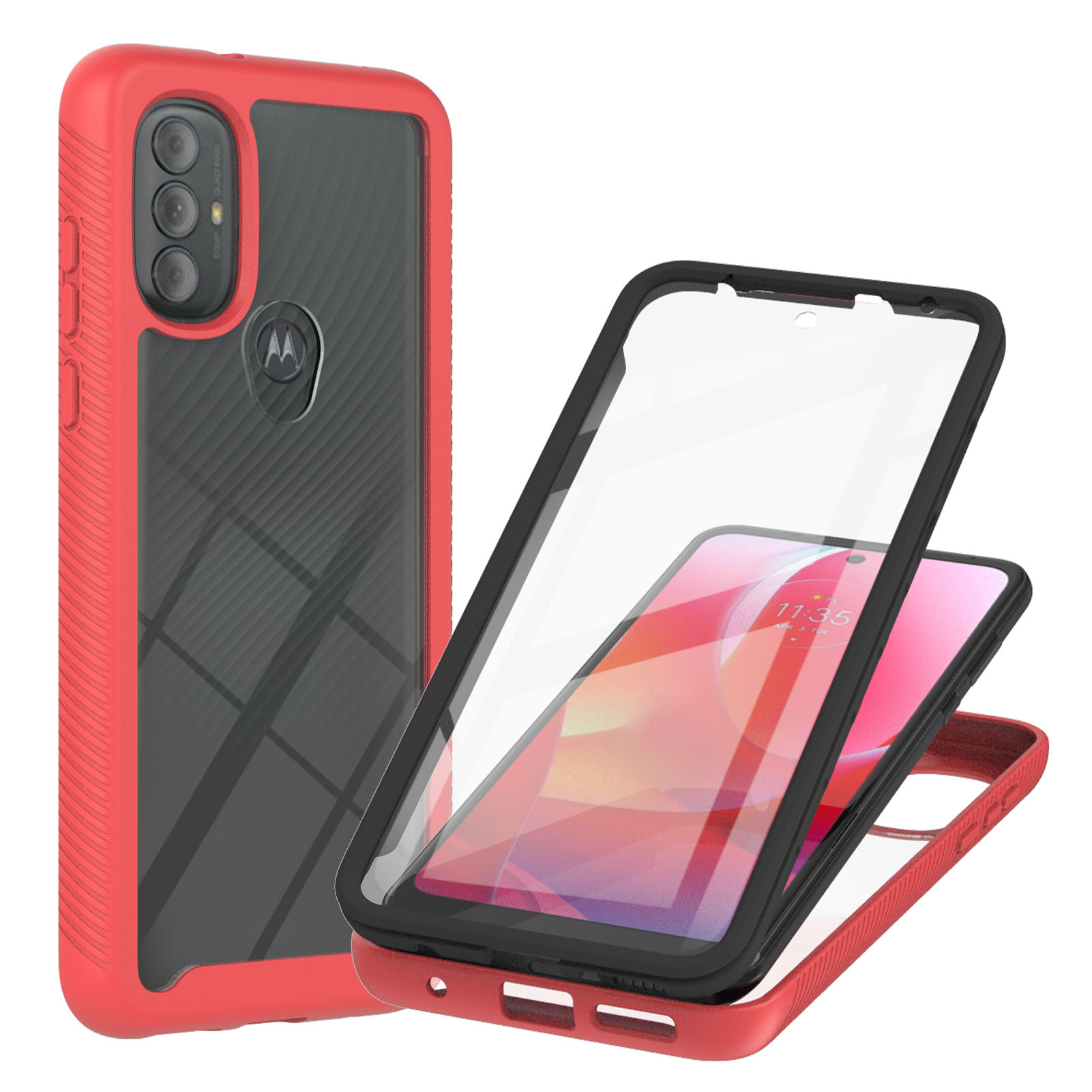 Feishell for Motorola Moto G Power (2022) Case with PET Front Film,Drop Protection Hybrid 3-in-1 Rugged Clear Anti-yellowing Slim Full Body Protection Phone Case Support Wireless Charging,Red - image 1 of 6