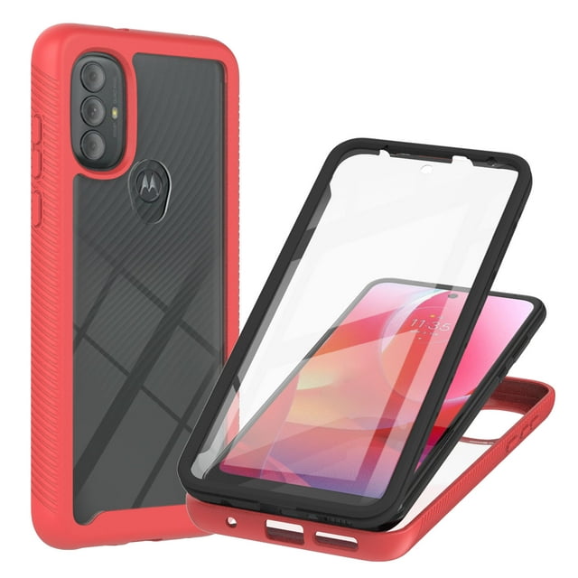 Feishell for Motorola Moto G Power (2022) Case with PET Front Film,Drop Protection Hybrid 3-in-1 Rugged Clear Anti-yellowing Slim Full Body Protection Phone Case Support Wireless Charging,Red