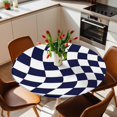 thumbnail image 2 of Navy Blue and White Elastic Fitted Round Table Cover Aesthetic Modern Abstract Waterproof Outdoor Tablecloth for Holiday Party, Picnic, Patio & Dining Fits Tables Up to 45"-54", 2 of 8