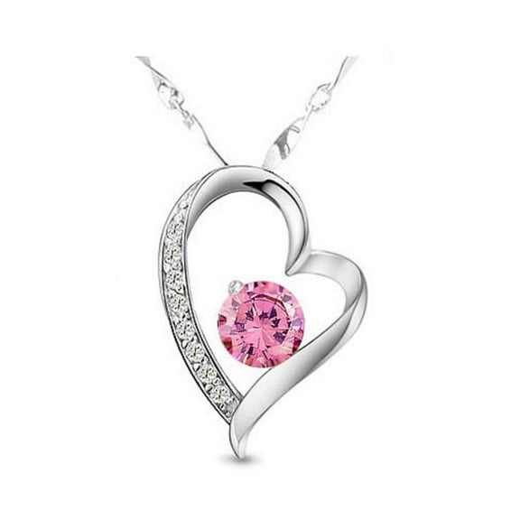 KATGI Overlay Crystal Heart Shape Lover Heart Pendant Necklace