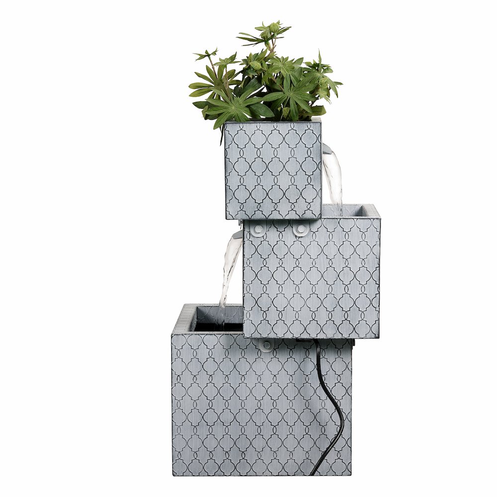 Hi-Line Gift Ltd 79533-H Rectangle 3 Tier Metal Fountain with Planter - Outdoor