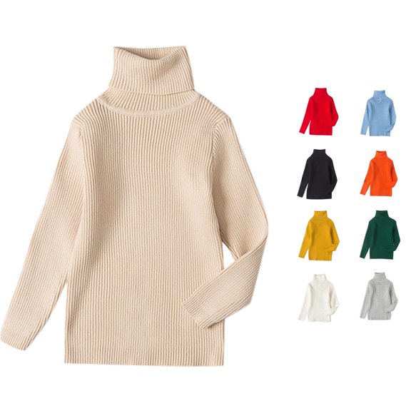 Krdevn Kids Ribbed Turtleneck Sweater Long Sleeve Knit Pullover Soft Warm Base Layer Top for Boys Girls,3-4 Years