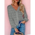 thumbnail image 2 of Arvbitana Women Knit Cardigan Solid Color V-neck Long Sleeve Button Jacket Sweater Hollowed Knitwear Outerwear Casual Warm Clothes, 2 of 4