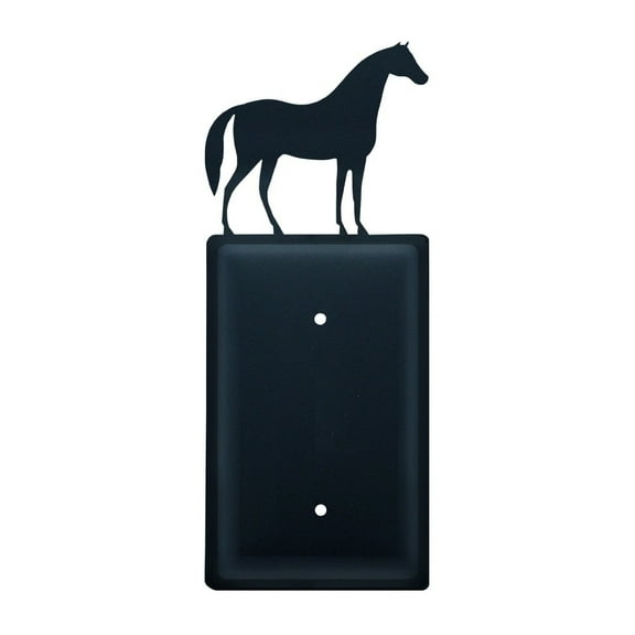 Single Electrical Cover with Metal Horse Accent, Black