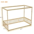 thumbnail image 5 of Bellemave Twin Size Canopy Bed Frame, Wood 4 Poster Tents Floor Bed with Fence, Low Profile Platform Beds for Teens Adults（Natural), 5 of 9