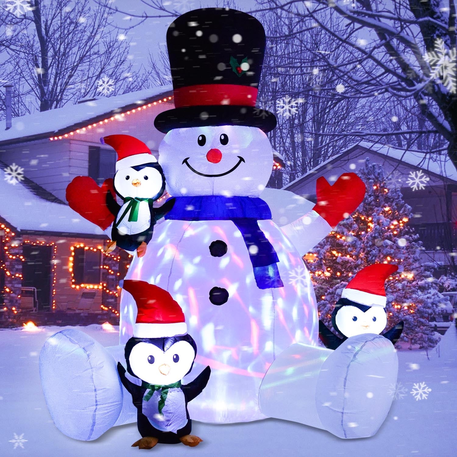 HOMCOM 8ft Christmas Penguin Inflatable - Outdoor Yard Decor With LED Lights & Candy Cane