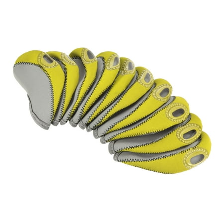 Uxcell Protection Sleeve Visible Window Golf Club Iron Head Cover Gray Yellow 10Pack