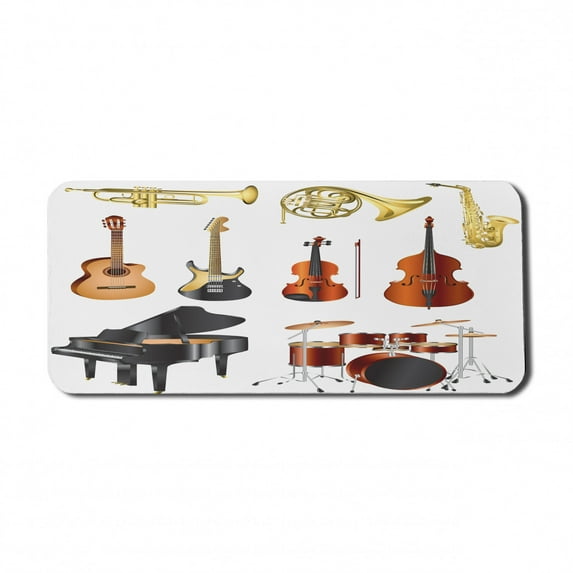 Music Computer Mouse Pad, Musical Instruments Symphony Orchestra Concert Composition Theme Colorful Pattern, Rectangle Non-Slip Rubber Mousepad X-Large, 35" x 15", Multicolor, by Ambesonne