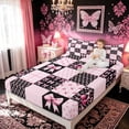 thumbnail image 3 of Meiyoeat Y2K Bow Cherry Checker Full Size Sheets for Women Girls, Black Pink Princess Style Bed Sheets, 4 Pieces, 3 of 5