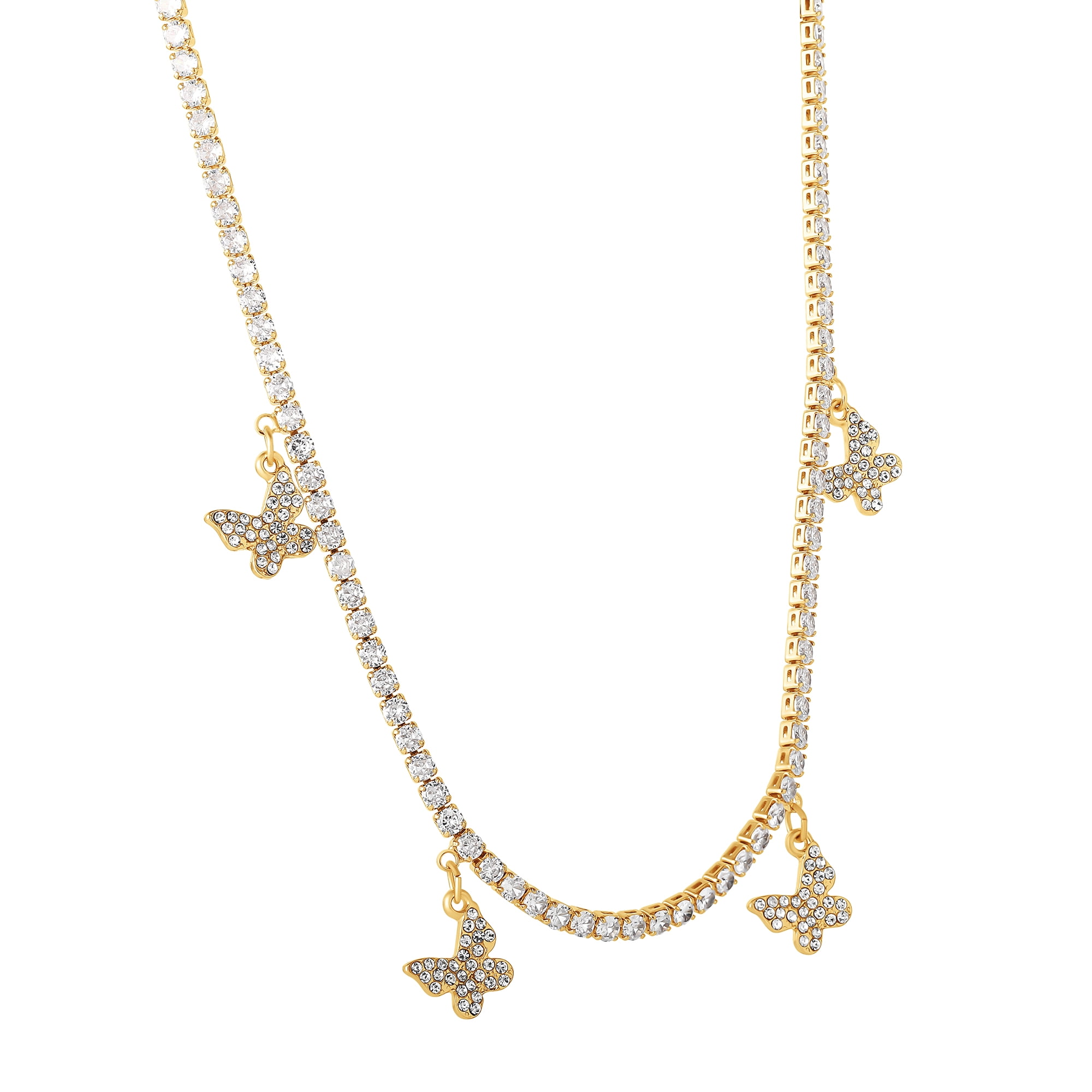Jessica Simpson Women's Glass Stone Butterfly Dangle Necklace