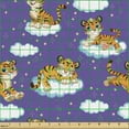 thumbnail image 2 of Ambesonne Cat Fabric by the Yard Upholstery, Tiger Cubs on Clouds Stars Art, 2 Yards, Dark Violet and Orange, 2 of 5