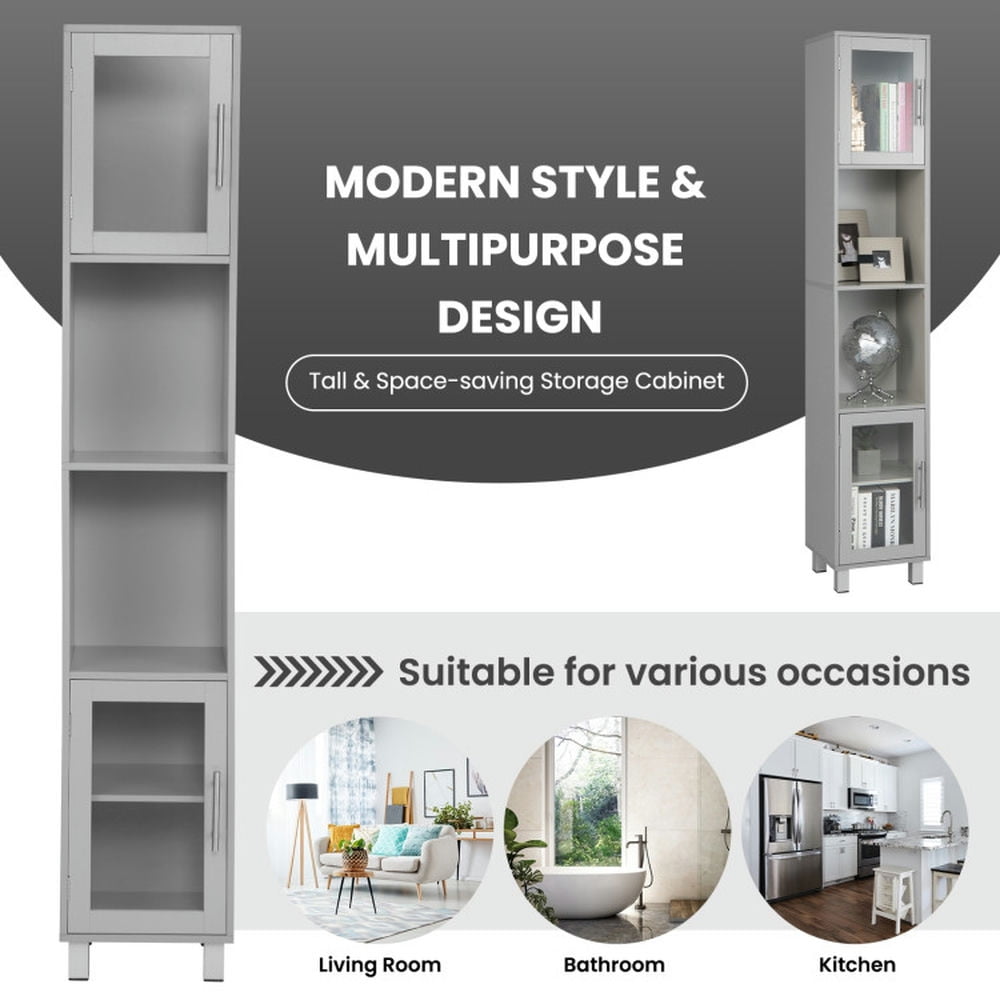 Finihen Bathroom Storage Cabinet, Bathroom Floor Cabinet, 71 Inch Tall Tower Bathroom Storage Cabinet and Organizer Display Shelves, for Bedroom, Gray Finihen Bathroom Storage Cabinet, Bathroom Floor Cabinet, 71 Inch Tall Tower Bathroom Storage Cabinet and Organizer Display Shelves, for Bedroom, Gray