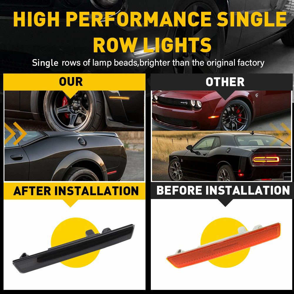 AUXITO Smoked Lens LED Side Marker Lights For 2015-2022 Dodge Charger - Front & Rear (4 Pieces)