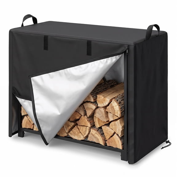 cwyeye 420D Waterproof Firewood Cover, Heat Sealed Seams Outdoor Log Rack Protector Wind Rain Snow Resistant for Firewood Storage Rack
