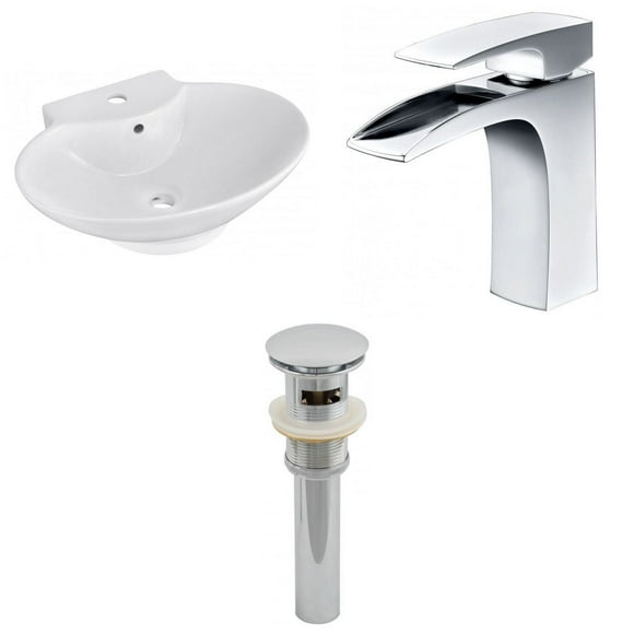 22.75-in. W Wall Mount White Bathroom Vessel Sink Set For 1 Hole Center Faucet AI-26141