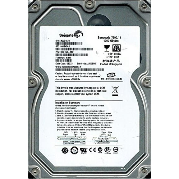 Seagate ST31000340AS P/N: 9BX158-302 F/W: AD14 1TB AMKSPR