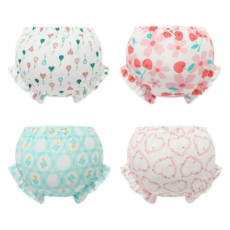 

Binhe Baby Girls Cotton Underpants 4-Pack Cute Cartoon Print Soft Breathable Ruffled Briefs Comfortable Flex Waistband Shorts Easy Machine Wash for All Seasons