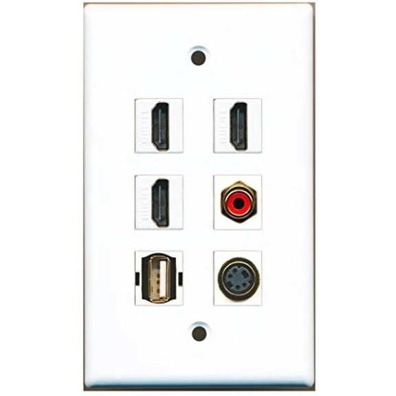 RiteAV - 3 HDMI 1 Port RCA Red 1 Port USB A-A 1 Port S-Video Wall Plate