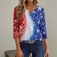 thumbnail image 6 of 4th Of July Womens Summer Tops Patriotic 3/4 Length Sleeve Womens Tops 250 Anniversary Usa Flag Button Henley V Neck Independence Day American Flag Stars Striped Tee Tops Royal Blue XL, 6 of 7