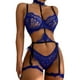 thumbnail image 1 of Gibobby Lenceria mujer sexy Conjunto de lencería sexy de encaje suave para mujer, ropa interior transparente con aros de encaje floral(Azul, M), 1 of 3