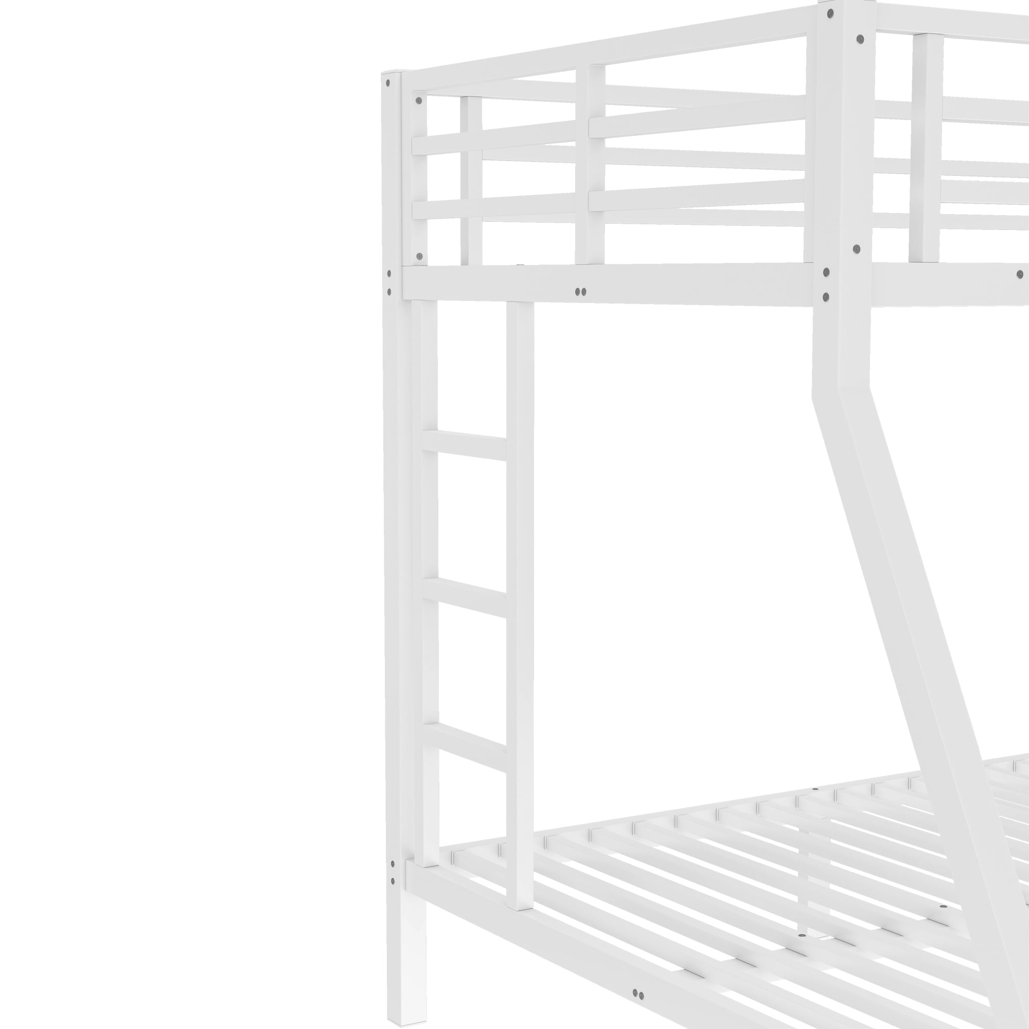 Miniyam Twin Over Full Metal Bunk Bed Frame with Guardrails and Ladder, Heavy-Duty Steel, Space-Saving Design, White