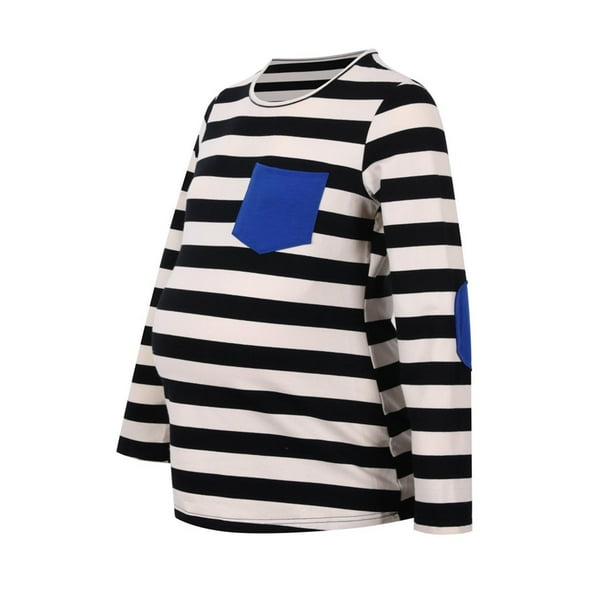 Mujeres Ropa de Maternidad Camisas Blusas Embarazadas Tops Manga Larga Top Cuello Redondo Ocio Raya Odeerbi ODB123036