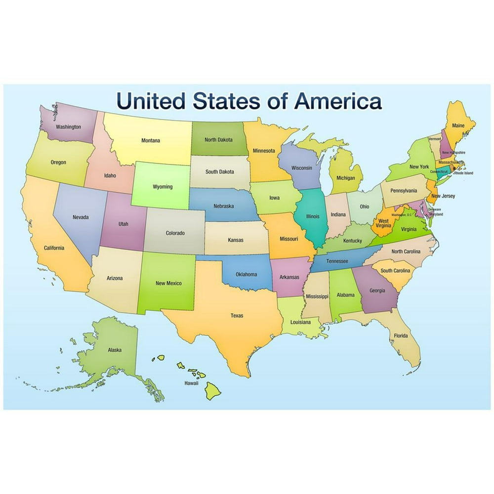 United States of America Map Educational Poster Print Poster - 19x13