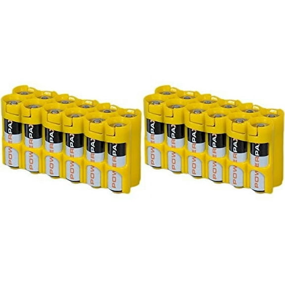 Powerpax Slim Line By Storacell "AA" Battery Caddy Yellow x 2 Holders "Each Holds 12 AA Batteries"