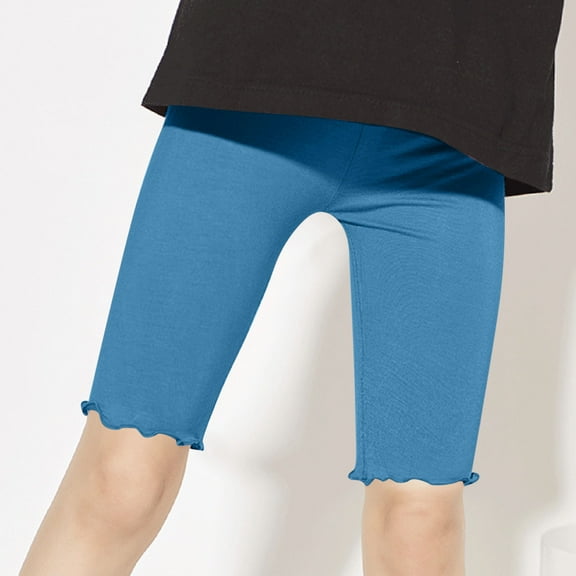 Breathable Shorts for Girls 10-12 KkSLirnhs Children's Summer Solid Color Casual High Waisted Five Quarter Pants 110 Blue