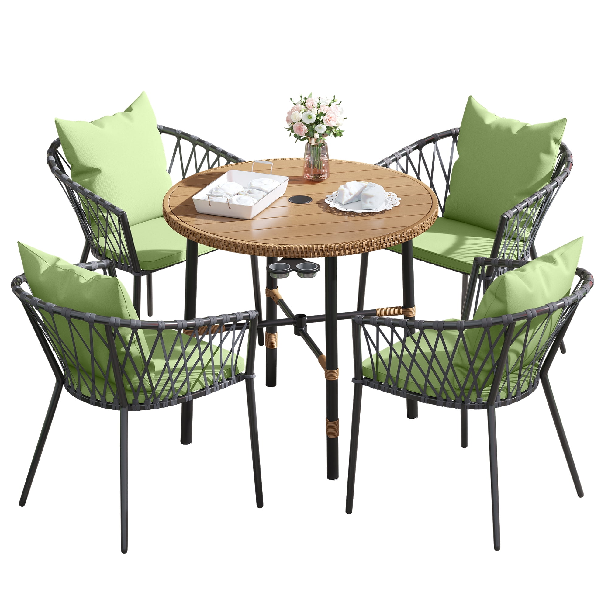 DEXTRUS 5 pieces outdoor patio dining set, wicker patio table with 4