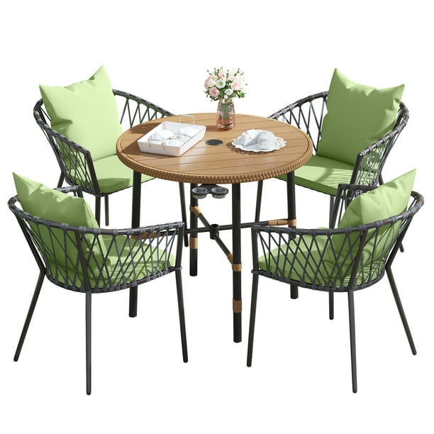 DEXTRUS 5 pieces outdoor patio dining set, wicker patio table with 4