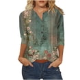 thumbnail image 2 of Fiudx Ropa de Mujer Blusa Informal de Manga 3/4 con Botones y Estampado de Cuello para Mujer, 2 of 5