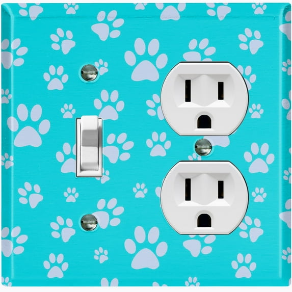 Metal Light Switch Plate Cover Puppy Dog Paw Prints Teal Gray DOG034