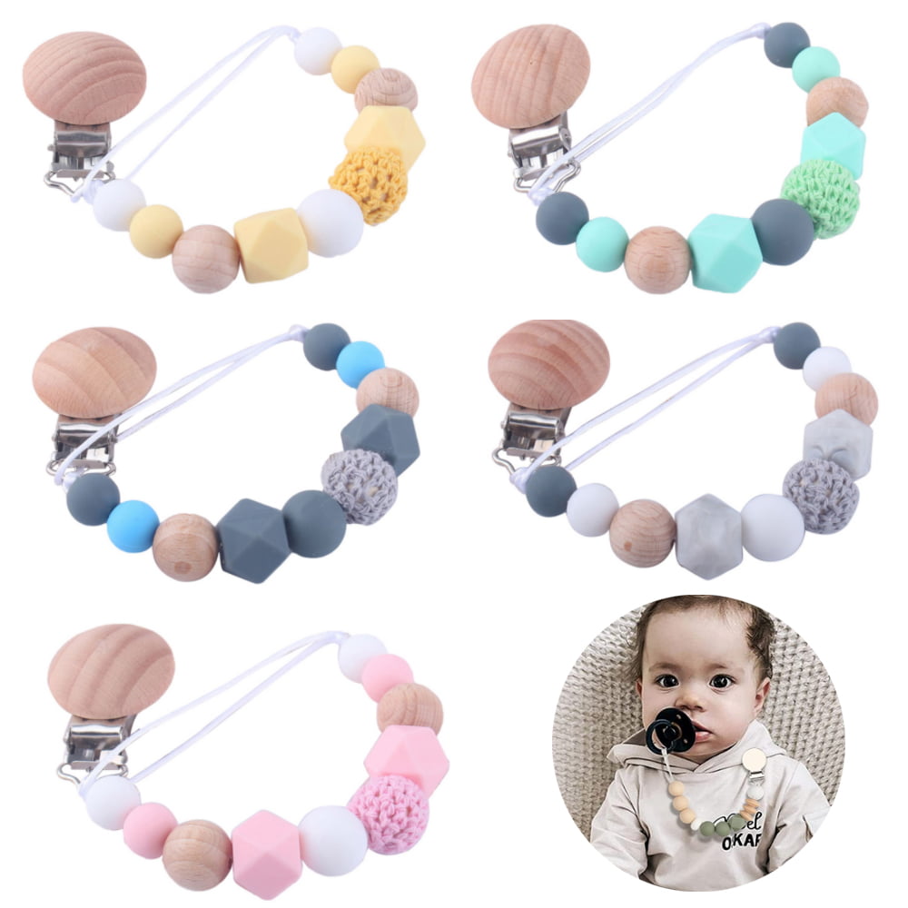 Pacifier Clip Silicone Teething Beads Teether Holder Girls Baby Shower Casual 
