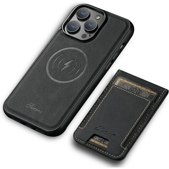 H17 2 in 1 Detachable Wallet Compatible with iPhone 15 Pro Max Case with Card Holder Faux Leather Men Women 6.7'' Kickstand Compatible with MagSafe (Black,IP 15 Pro Max)