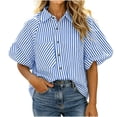 thumbnail image 3 of Aboser Womens Button Down Striped Shirts Trendy Puff Short Sleeve Tops Teacher Outfit for Women Loose Fitted Beach Vacation T Shirt Dressy Casual Blouses, 3 of 7
