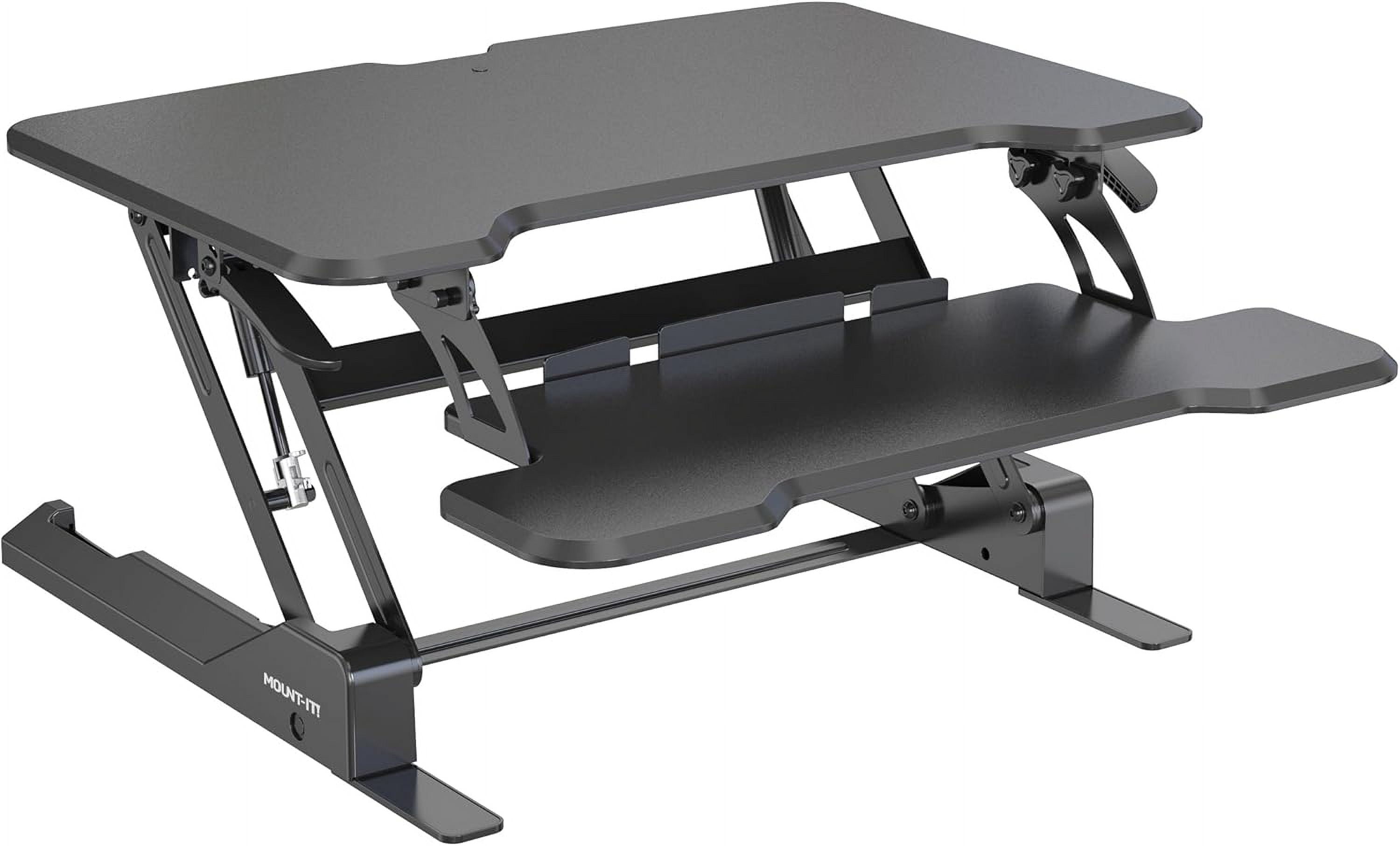 AINUO Height Adjustable Standing Desk Converter, 30 Inch Wide Gas Spring Compact Tabletop Standing Desk Riser, Black Stand Up Desktop Desk with Keyboard Tray for Monitor and Laptop Home Office Use