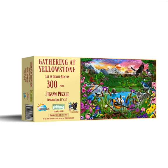 SUNSOUT INC - Gathering at Yellowstone - 300 pc Jigsaw Puzzle by Artist: Gerald Newton - Finished Size 18" x 24" - MPN# 62443