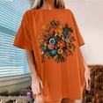 thumbnail image 5 of T Shirts for Women Women's Floral Pattern Short Sleeved Round Neck Drop Shoulder Sleeve T-Shirt Top, 5 of 7