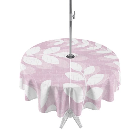 Outdoor Tablecloth with Umbrella Hole Zipper Lavender Leaves Round Tablecloth 60" Waterproof Outside Table Cloth Farmhouse Botanical Branch Vintage Modern Patio Table Cover Tablecloths for Picnic