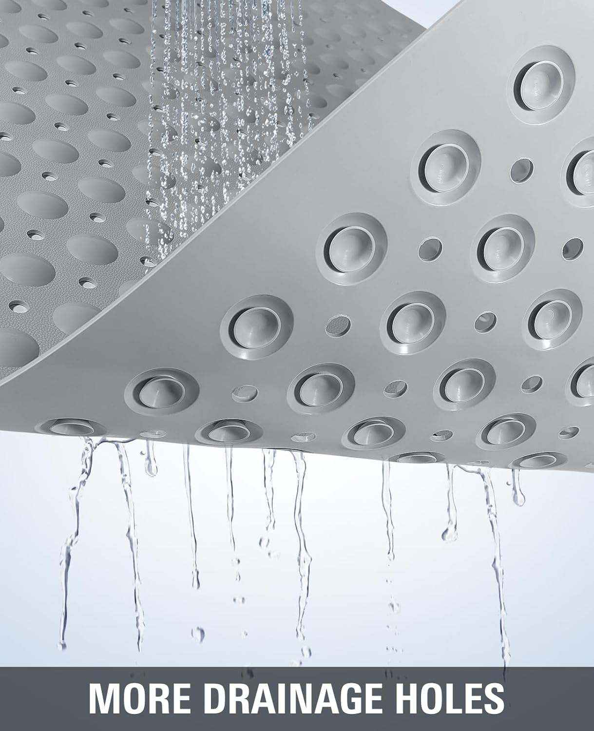 Yolife Shower Mat 31.5"x31.5" - TPE Non-Slip Bath Mat/Suction Cups & Drain Holes, Heavy Duty for Shower Stall, Odor-Free,Dark Grey