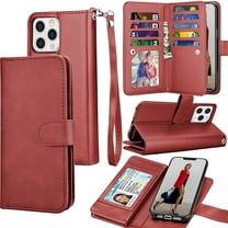 iPhone 13 Mini Case, iPhone 13 Mini Wallet Case, Tekcoo Luxury PU Leather Cash Credit Card Slots Holder Carrying Folio Flip Cover [Detachable Magnetic Hard Case] Kickstand [Wine Red]