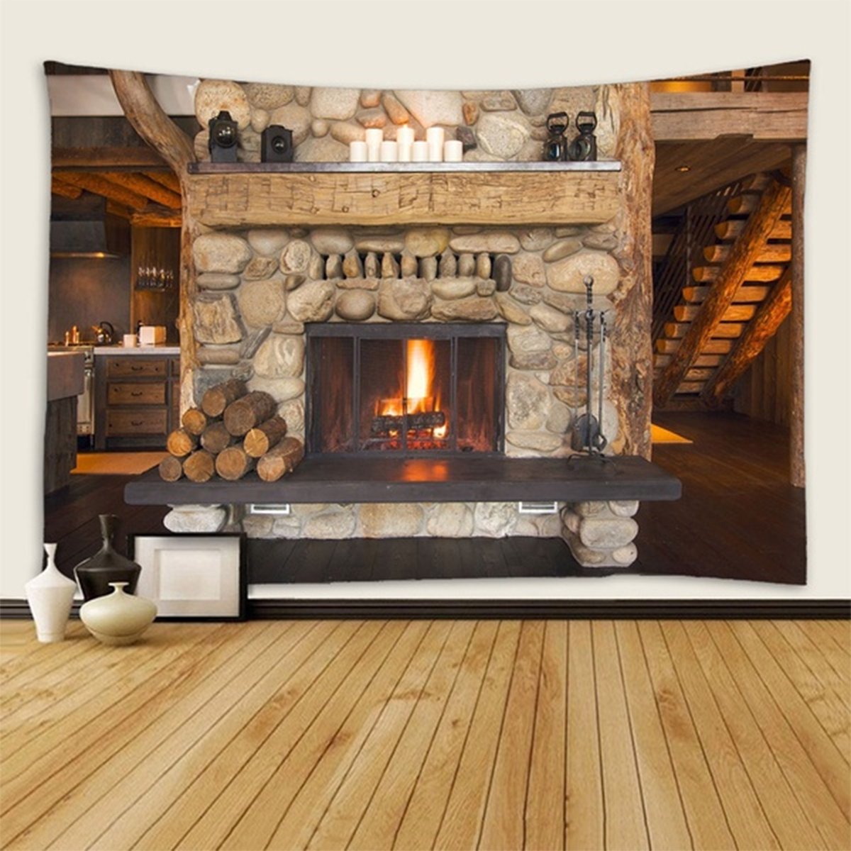 Rock Stone Fireplace Pattern Wooden Mantel Art Decors Hippie Mandala  Tapestry Wall Hangings Curtain Bedspread Beach Towel Tablecloth | Walmart  Canada
