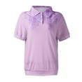 thumbnail image 3 of NAMTYQX Spring Tops for Women 2025 Lapel Lounge Soft Short Sleeve Casual Womens Golf Polo Shirts Light Purple Size L, 3 of 5