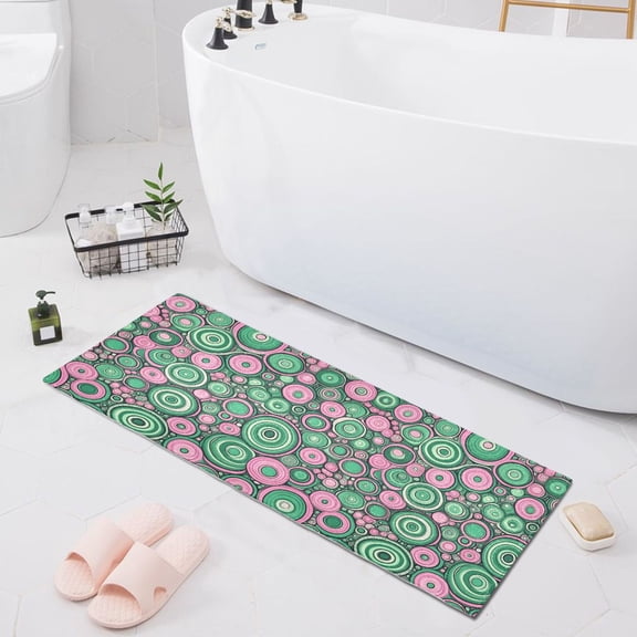Haosy Abstract Pink Green Circles Bathroom Rugs Non Slip Absorbent Soft Plush Quick Dry Bath Mat, 39"x20"