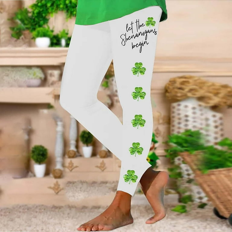 BKQCNKM St Patricks Day Leggings, Shamrock Leggings, Fleece Lined