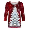 thumbnail image 4 of Darzheoy Womens Christmas Tops Casual Printed Round Neck Mid-Length 3/4 Sleeve Sweatshirts Drop Shoulder Loose Solid Color Graphic Blouses, 4 of 5