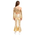 thumbnail image 2 of Haitryli Metallic 70S Disco Vintage Hippie Outfits Kids Girl Sequins Crop Top and Bell Bottom Pants Jazz Stage Dancewear Gold 6, 2 of 7