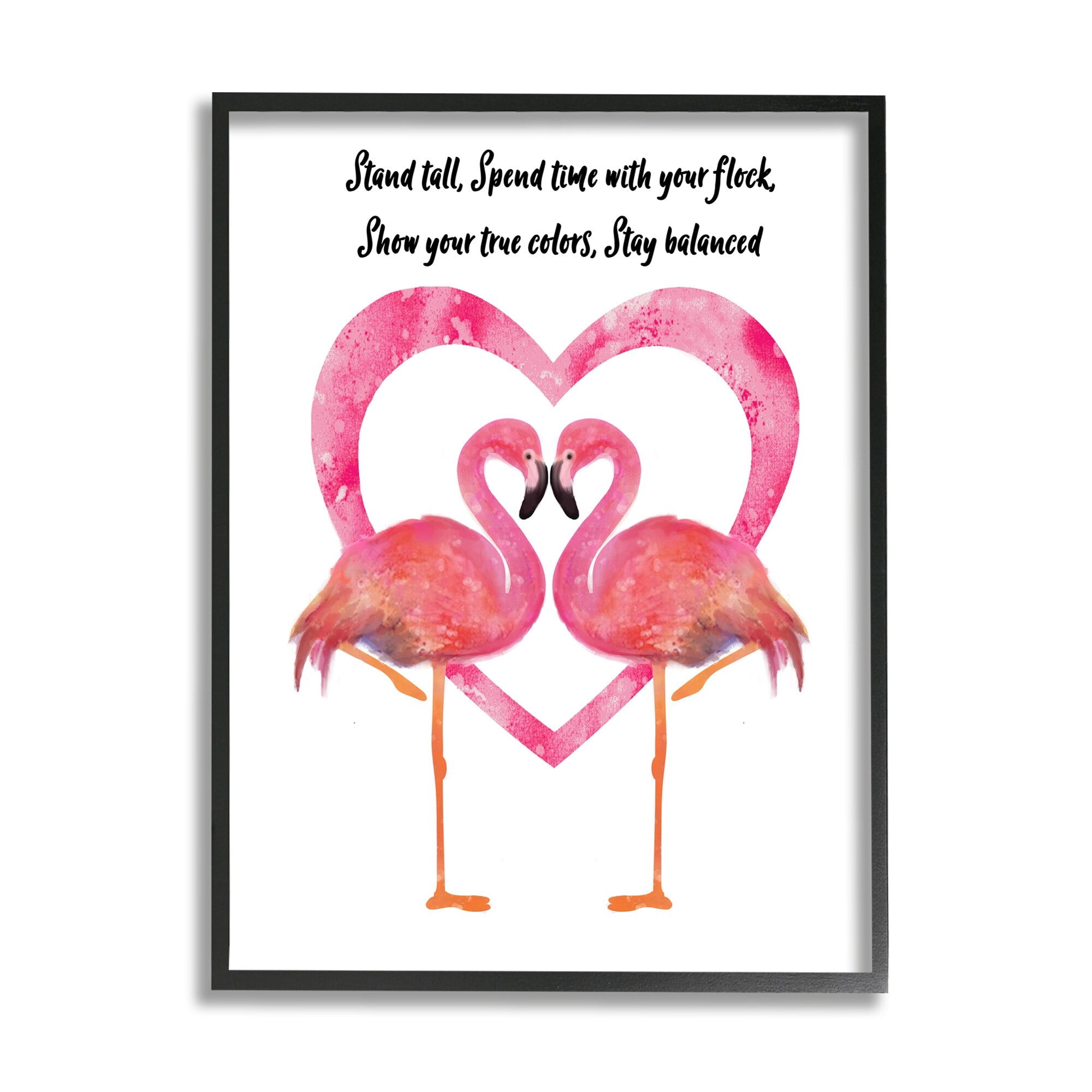 Stupell Industries Stand Tall Phrase Pink Flamingo Bird Heart Design by Lisa Lane, 24" x 30", Black Framed