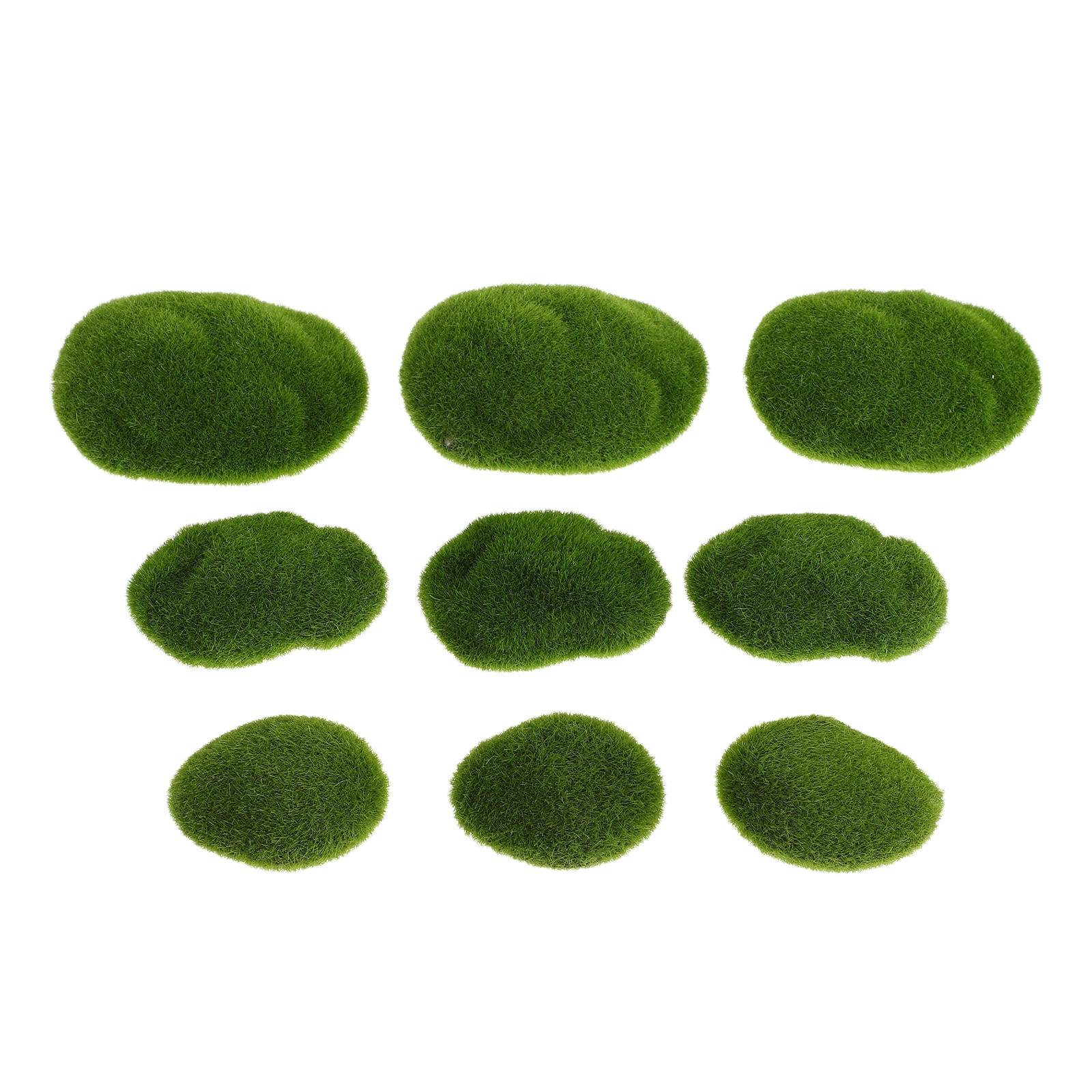 Raindrops Realistic Green Flocking Moss Stones Garden Decorations for Indoor Outdoor Home Use - 50 Pieces Set